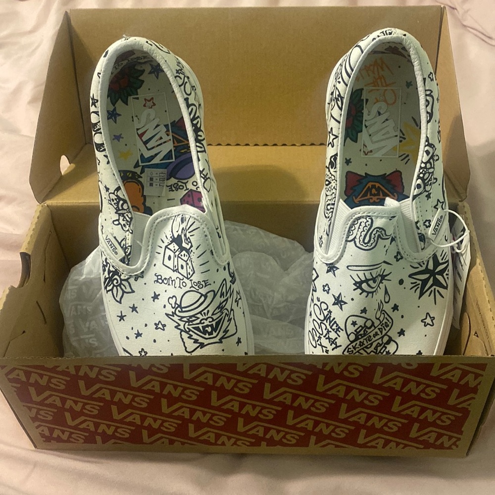 Size 9 Vans- Create UR Color Tattoo Classic Slip On